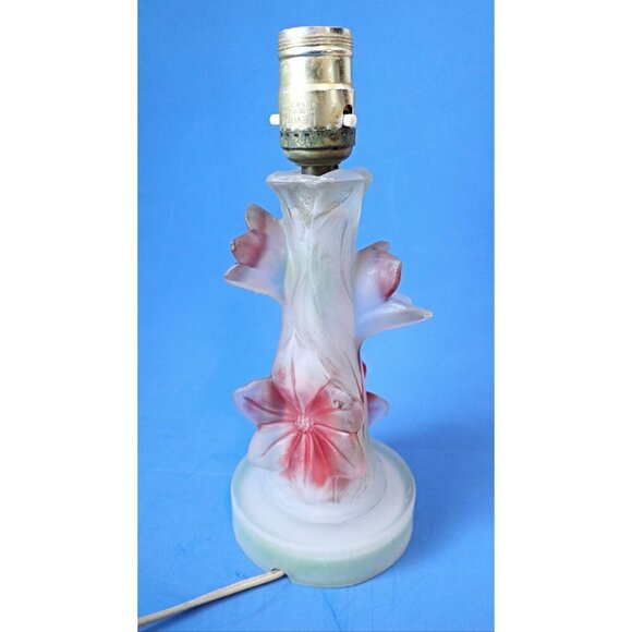 Vintage Depression Glass Lamp Flowers Satin Glass - Picture 3 of 5